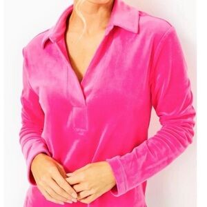 Lilly Pulitzer Bright Pink Velour Polo Pullover